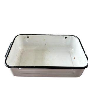 Vintage Enamelware Black and White Rectangular Pan